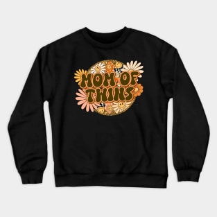 Mom of Twins Retro Groovy Floral Leopard Crewneck Sweatshirt